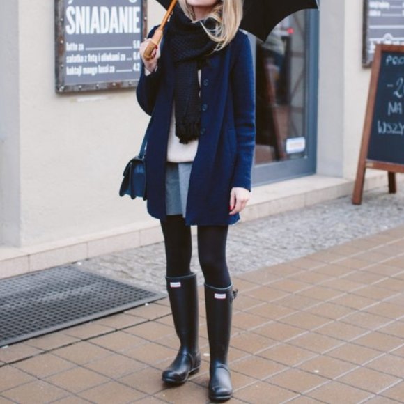 HUNTER BLACK MATTE RUBBER WELLINGTON Tall Rain Boots - Picture 1 of 11